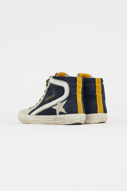 Golden Goose Navy Denim & Grey Suede Slide High Top Sneaker