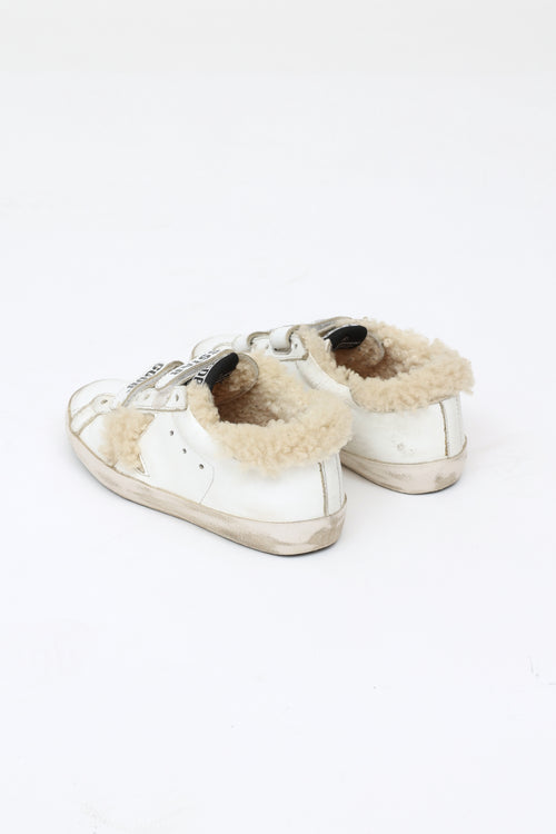 Golden Goose Kids White Shearling Velcro Sneakers