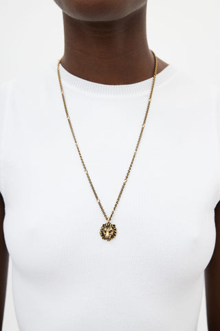 Gucci Aged Gold Embellished Pendant Necklace