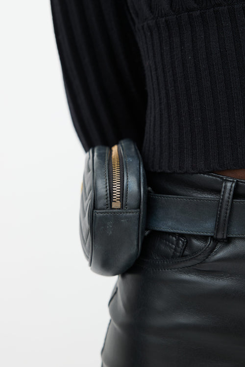 Gucci Black Matelassé Leather Marmont Belt  Bag