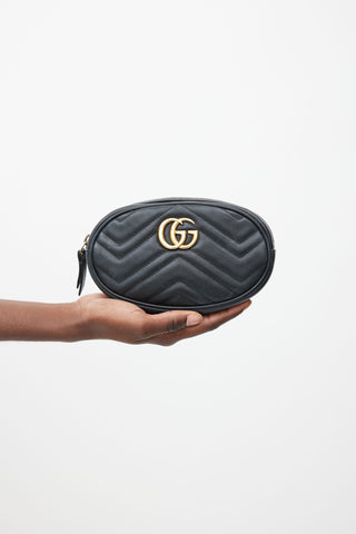 Gucci Black Matelassé Leather Marmont Belt  Bag