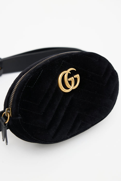Gucci Black Velvet GG Marmont Belt Bag