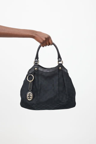 Gucci Black Leather & Canvas GG Sukey Bag