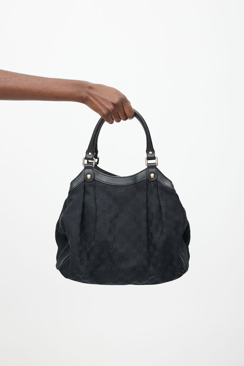 Gucci Black Leather & Canvas GG Sukey Bag