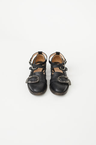 Gucci Black Dionysus Strappy Brogue Flat Shoe