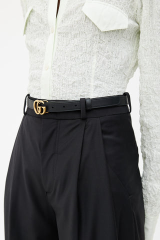 Gucci Black Smooth Leather Marmont GG Buckle Belt