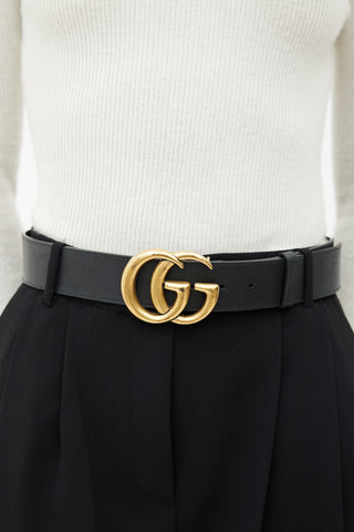 Gucci Black & Gold GG Logo Belt