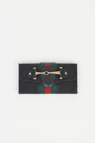 Gucci Black Canvas GG Supreme Buckle Envelope Wallet