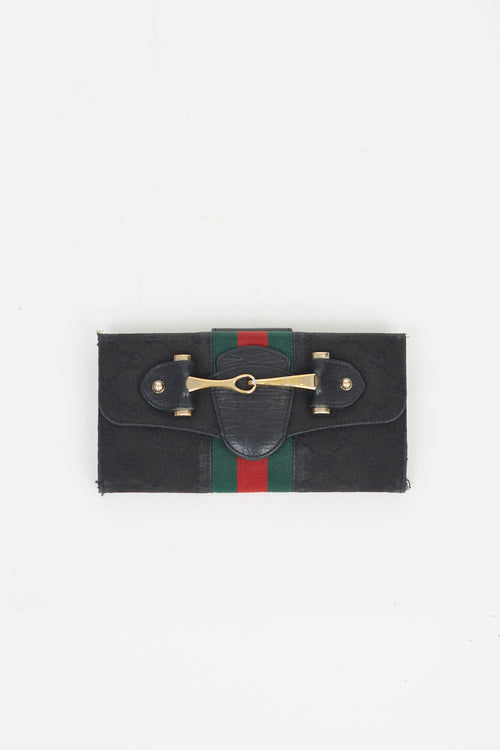 Gucci Black Canvas GG Supreme Buckle Envelope Wallet