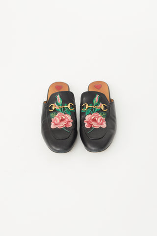 Gucci Black Floral Embroidered Princetown Mule