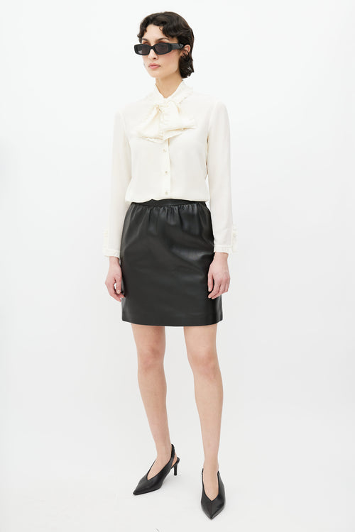 Gucci Black Leather Gathered Skirt