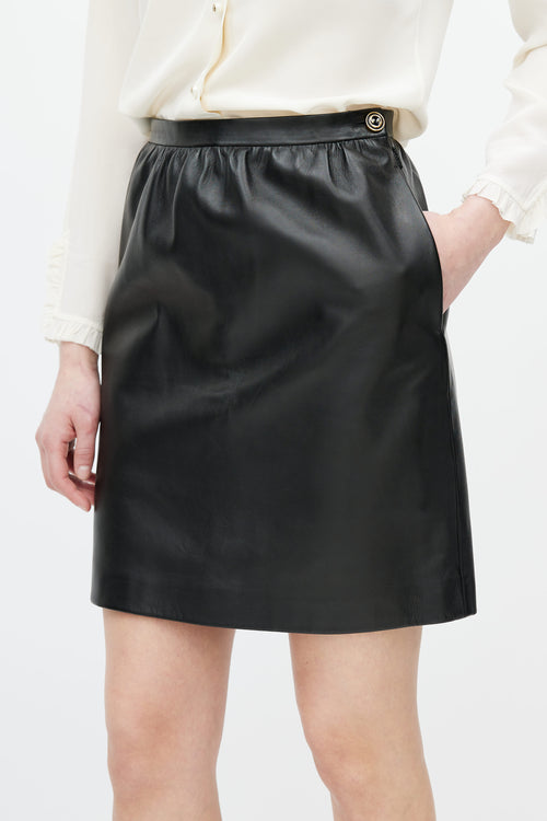 Gucci Black Leather Gathered Skirt