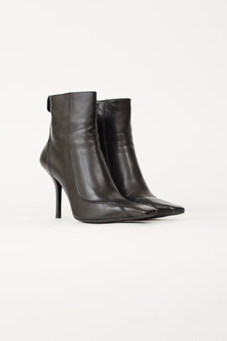 Gucci Black Leather Square Toe Ankle Boot