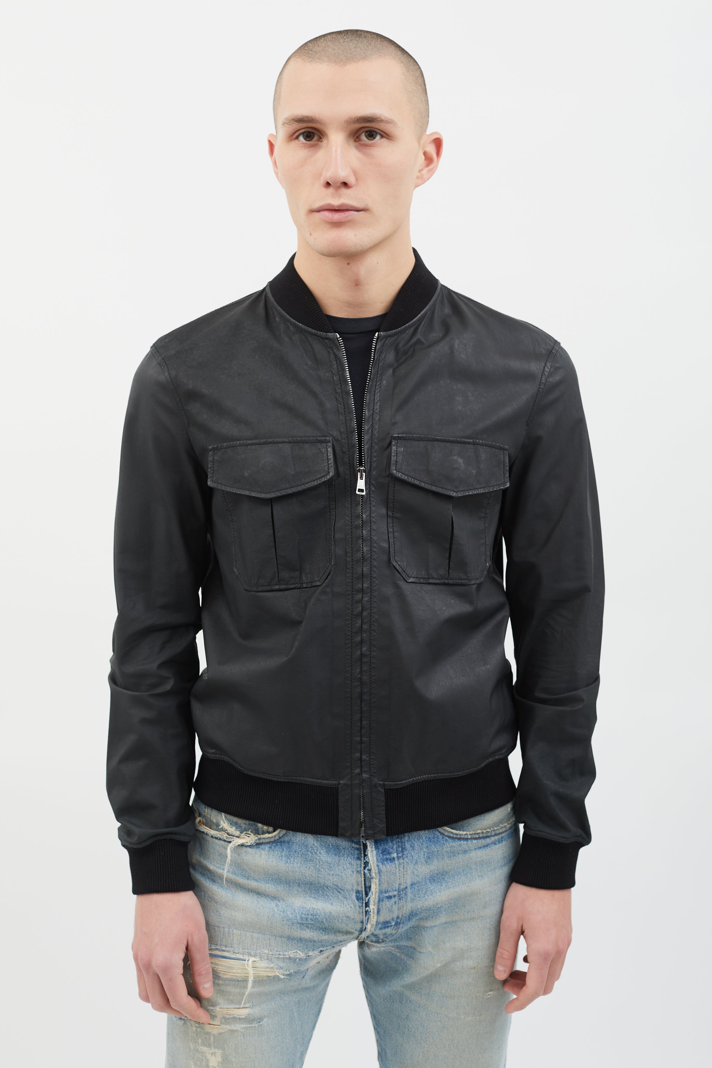 Gucci Men's GG Embossed Leather Jacket in Black Gucci