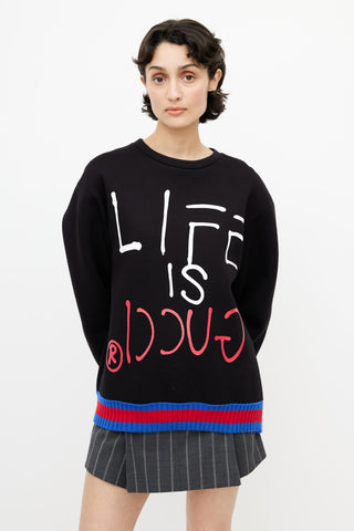 Gucci Black Neoprene Life Is Gucci Sweater