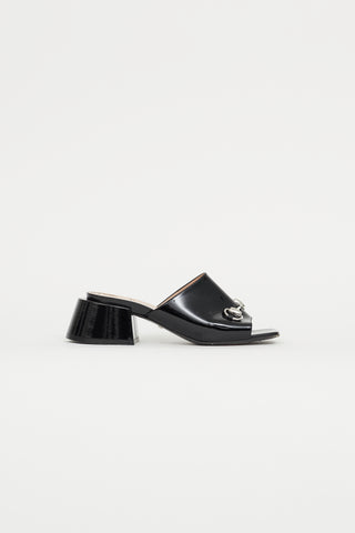 Gucci Black Patent Leather Chunky Heeled Mule