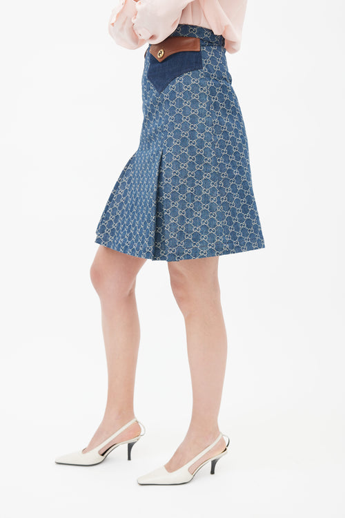 Gucci Blue Denim Monogram Skirt