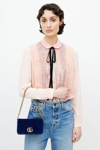 Gucci Blue Marmont Mini Velvet Shoulder Bag