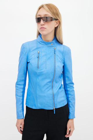 Gucci Blue Leather Asymmetric  Jacket