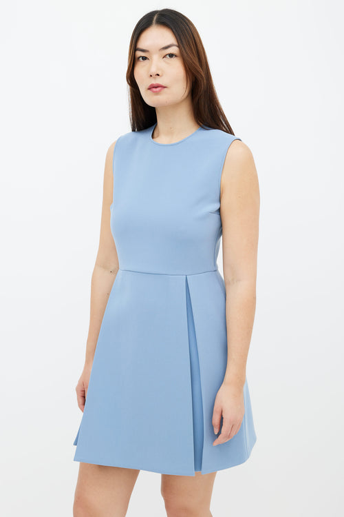Gucci Blue Pleated Sleeveless A-Line Mini Dress