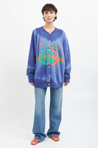 Gucci Blue & Multicolor Cotton Tie Dye Cardigan