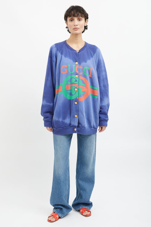 Gucci Blue & Multicolor Cotton Tie Dye Cardigan