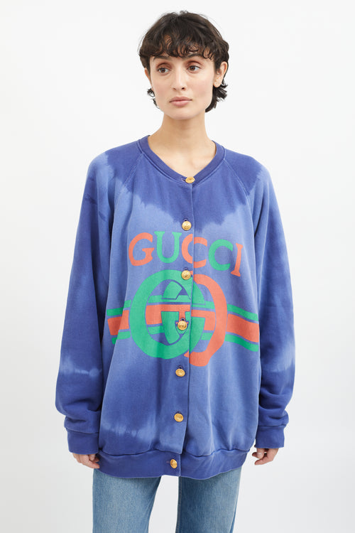 Gucci Blue & Multicolor Cotton Tie Dye Cardigan