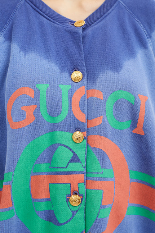 Gucci Blue & Multicolor Cotton Tie Dye Cardigan