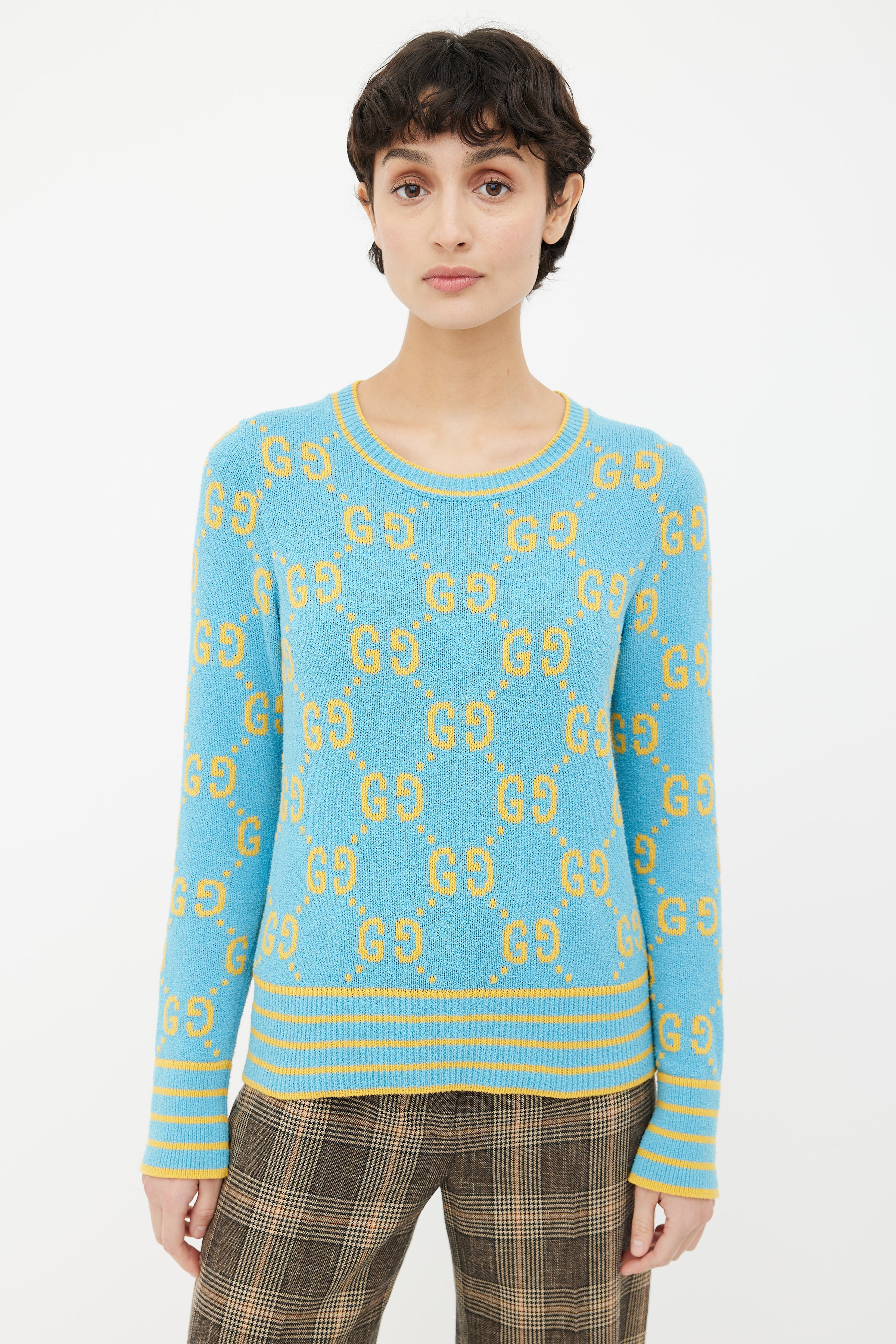 Gucci // Blue & Yellow GG Monogram Sweater – VSP Consignment
