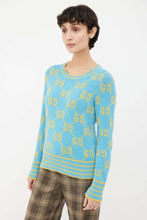 Gucci Blue & Yellow Monogram Sweater