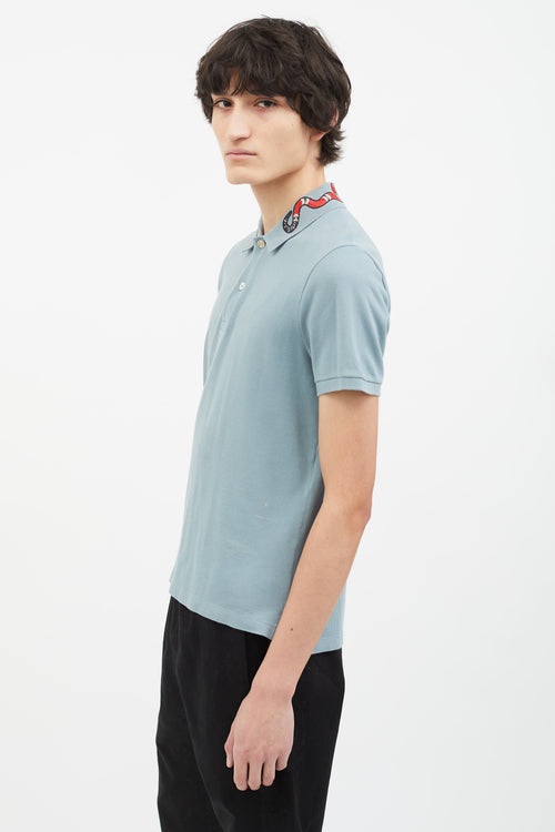 Gucci Blue Embroidered Short Sleeve Polo