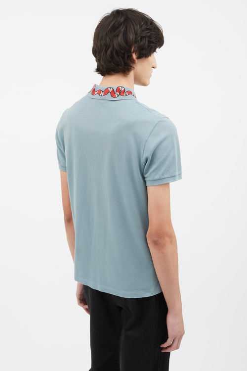 Gucci Blue Embroidered Short Sleeve Polo