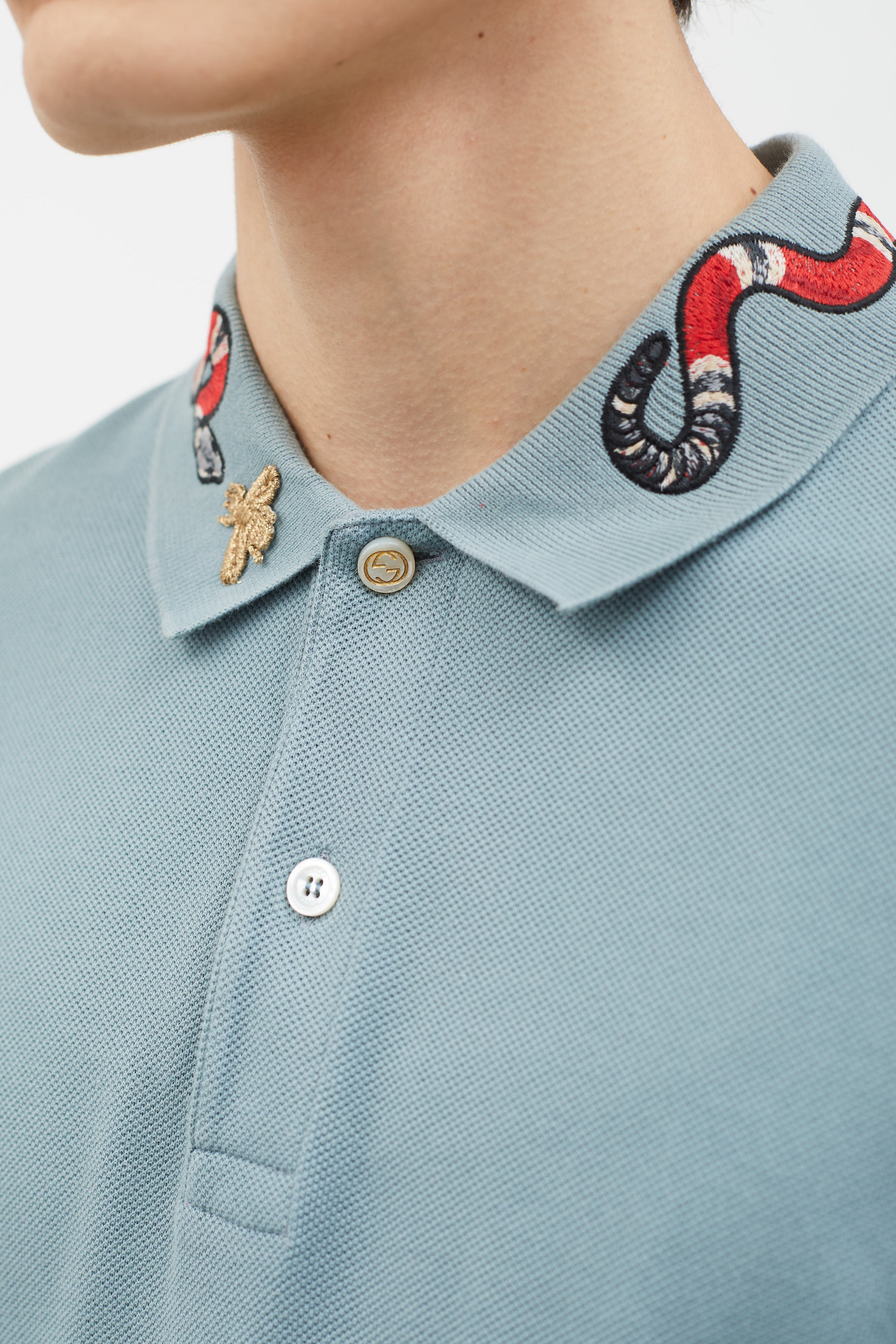 Gucci // Blue Embroidered Polo T-Shirt – VSP Consignment