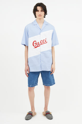 Gucci Blue & White Panelled Logo Shirt