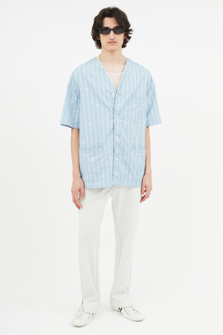 Gucci Blue & White Stripe V-Neck Shirt