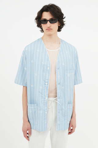 Gucci Blue & White Stripe V-Neck Shirt