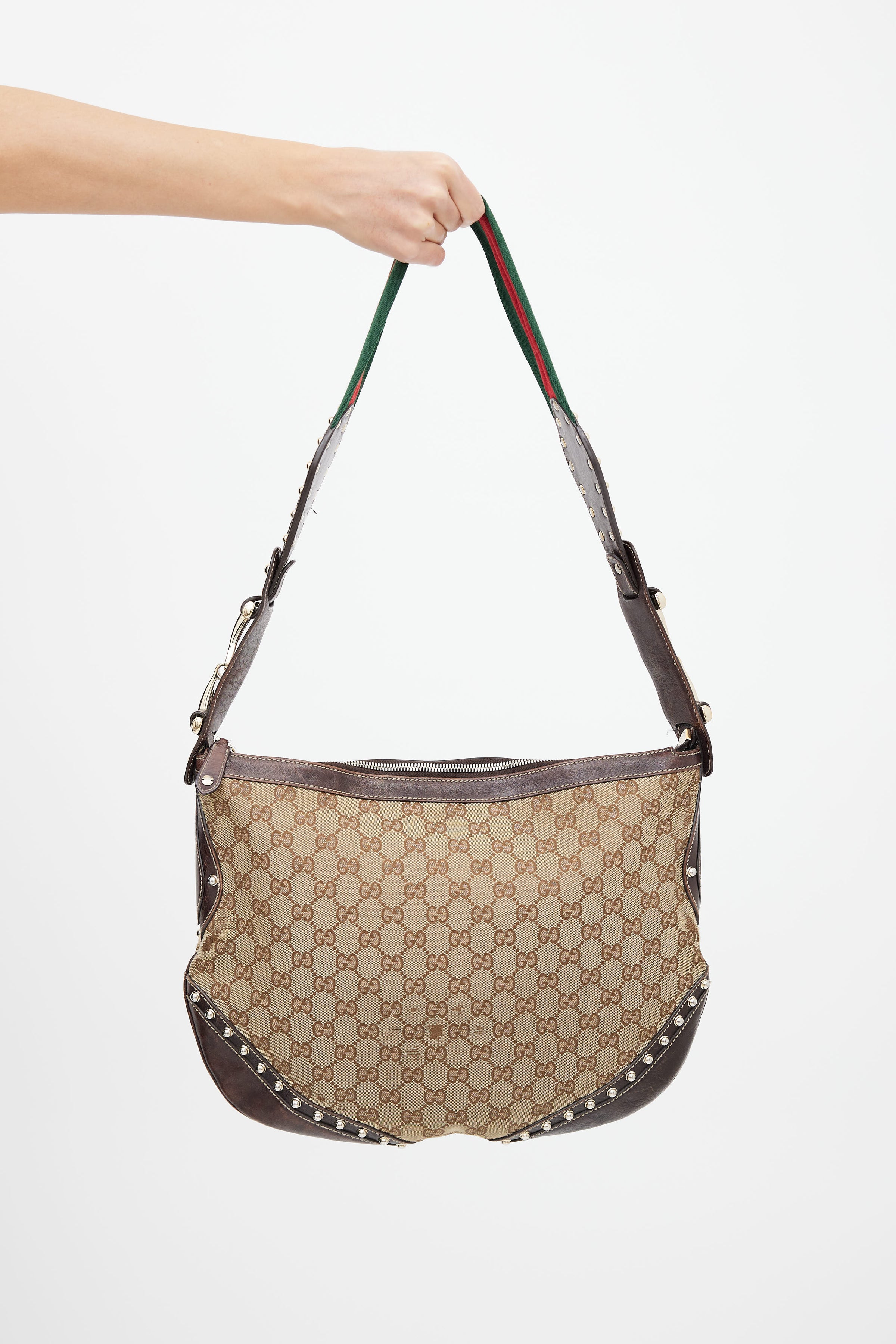 Vintage Gucci Brown Monogram Canvas Hobo With Leather Handle and