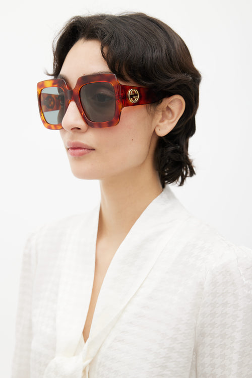 Gucci Brown Pattern Oversized Square GG0053S  Sunglasses