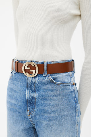 Gucci Brown Shiny Leather Wide Oversized GG Buckle Belt