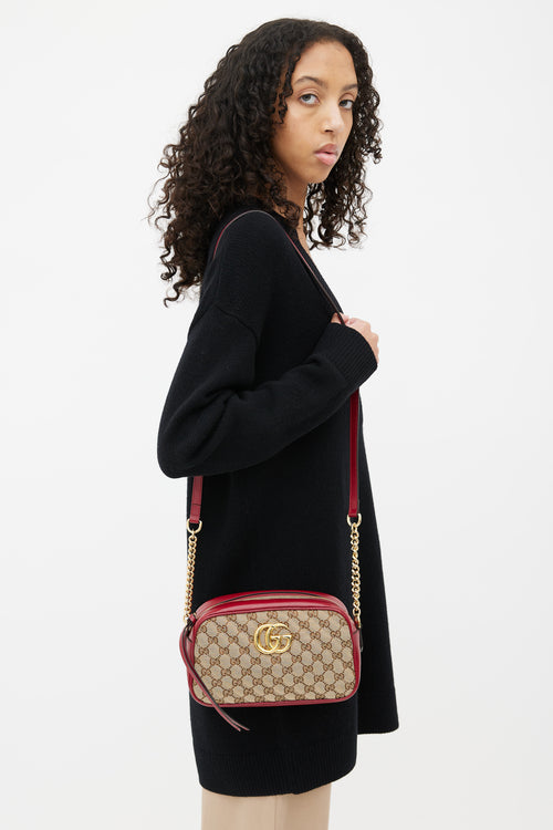 Gucci Brown & Red Monogram Quilted Shoulder Bag