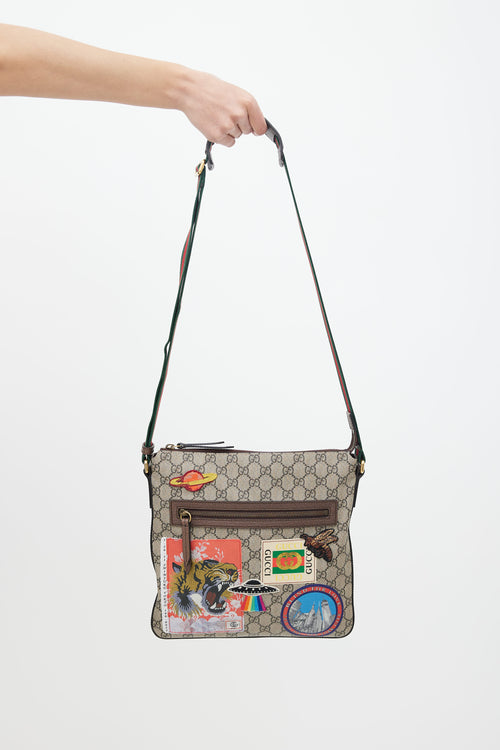 Gucci Brown Courrier Soft GG Supreme Canvas Patch Messenger Bag