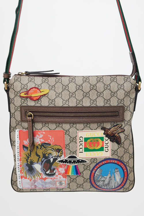 Gucci Brown Courrier Soft GG Supreme Canvas Patch Messenger Bag