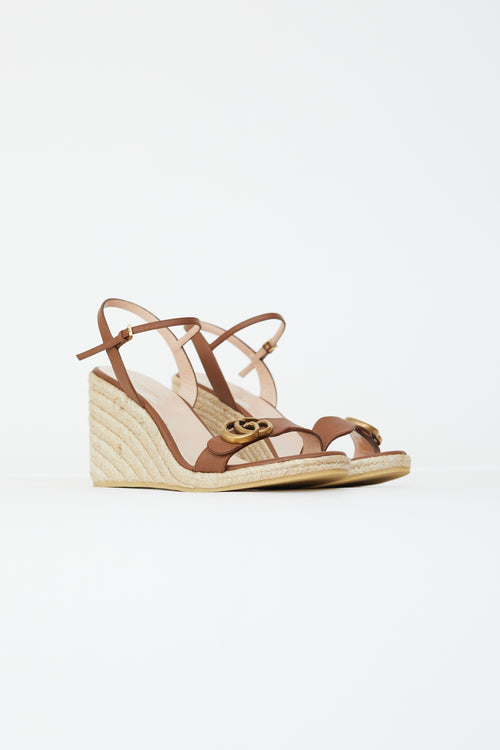 Gucci Brown Leather Gold-Tone GG Espadrille Wedge