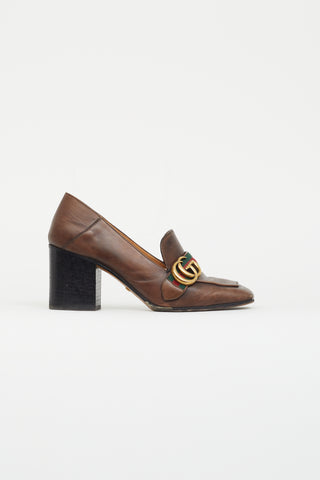 Gucci Brown Leather Peyton GG Heeled Loafer