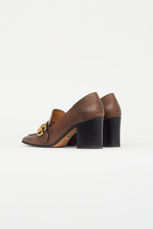 Gucci Brown Leather Peyton GG Heeled Loafer