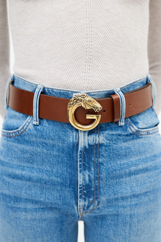 Gucci Brown Leather & Gold Embellished Belt