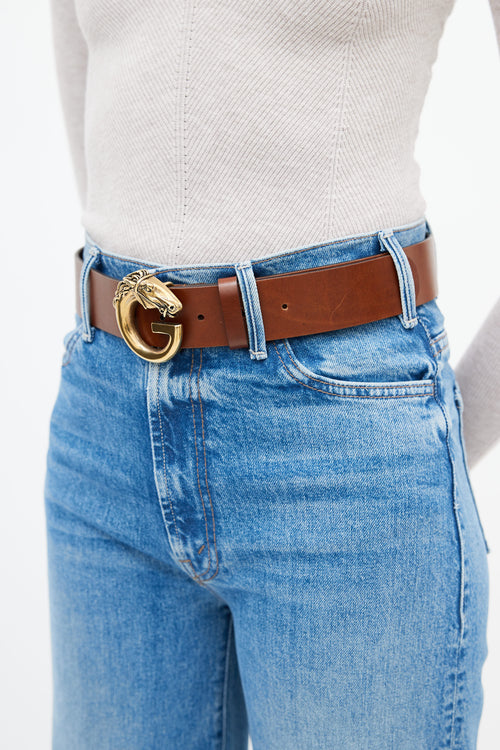 Gucci Brown Leather & Gold Embellished Belt