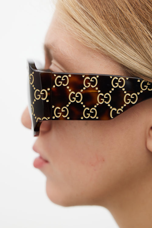 Gucci Brown & Gold-Tone Monogram GG0983S Oversized Sunglasses
