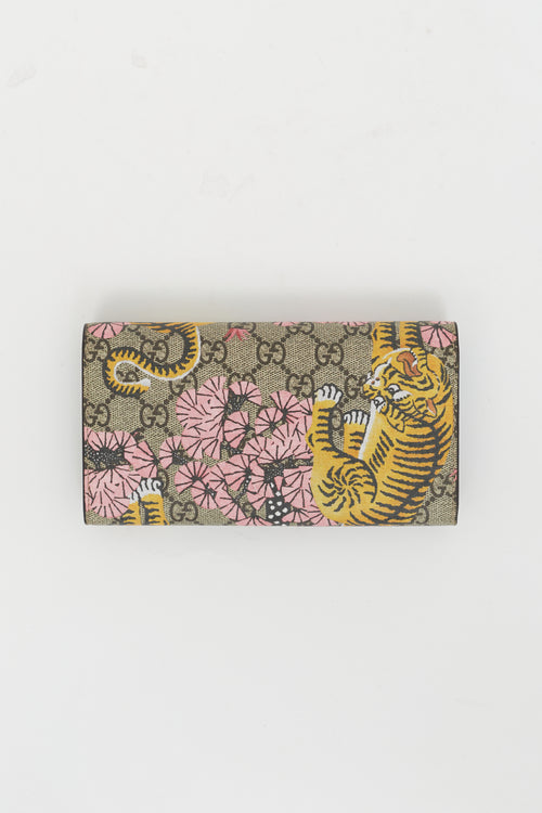 Gucci Brown & Multicolor Leather Jungle Printed GG Supreme Long Wallet