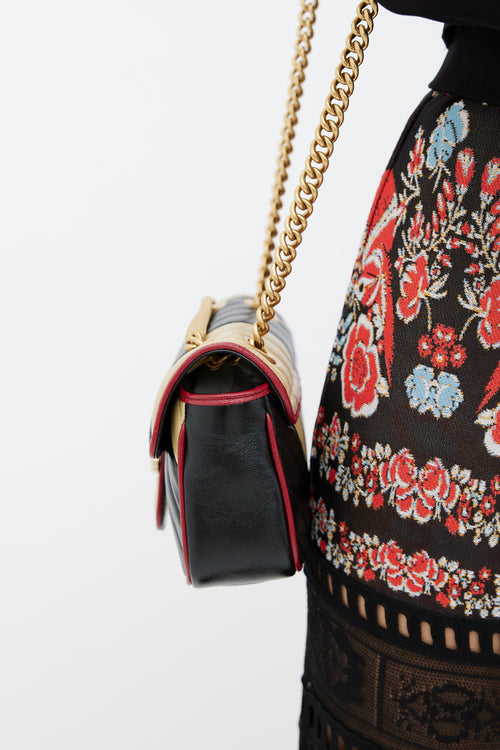 Gucci Cream & Black Leather Diagonal Quilt Marmont Bag